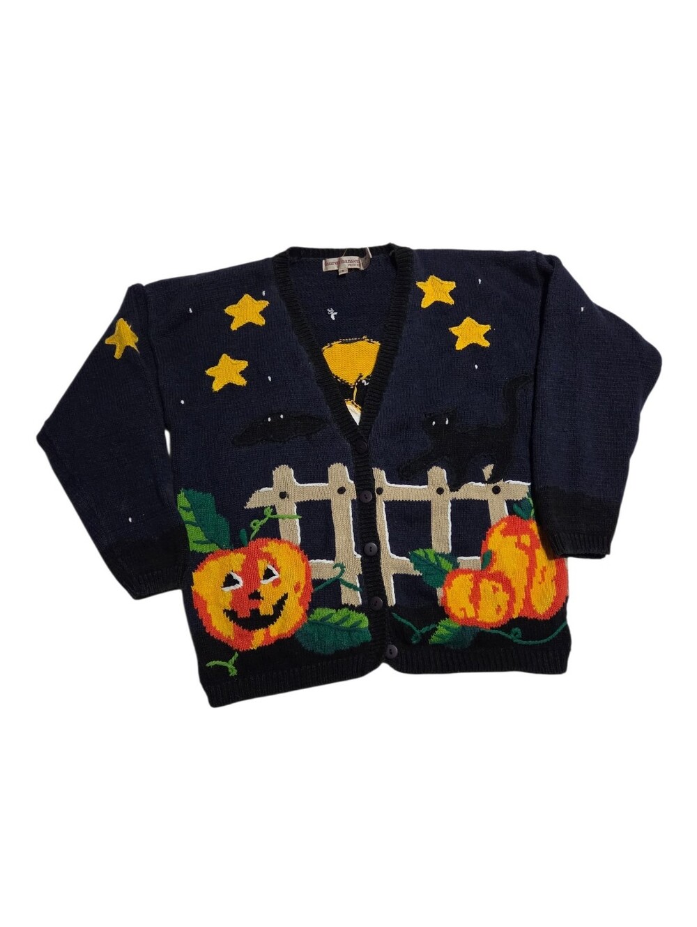 Lauren Hanesen Boo Ghost Pumpkin Halloween Cardigan Sweater Small
